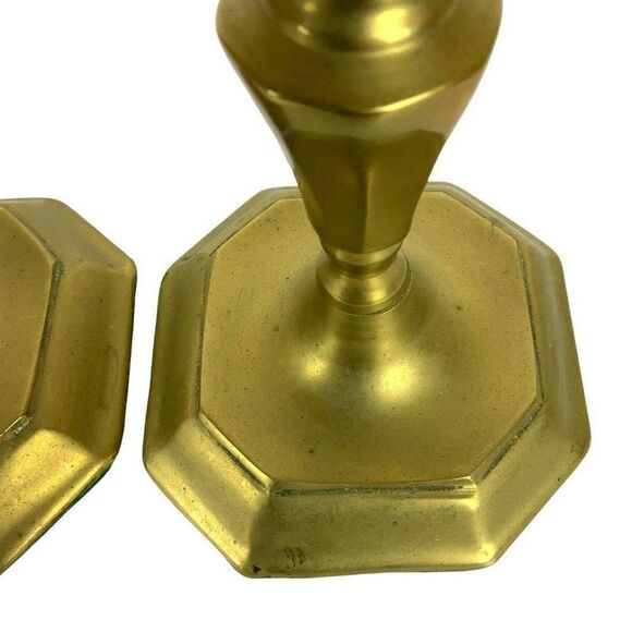 Antiqued Brass Candlesticks Holders 7 Inches Heavy Square Base Made in Korea - Picture 8 of 10